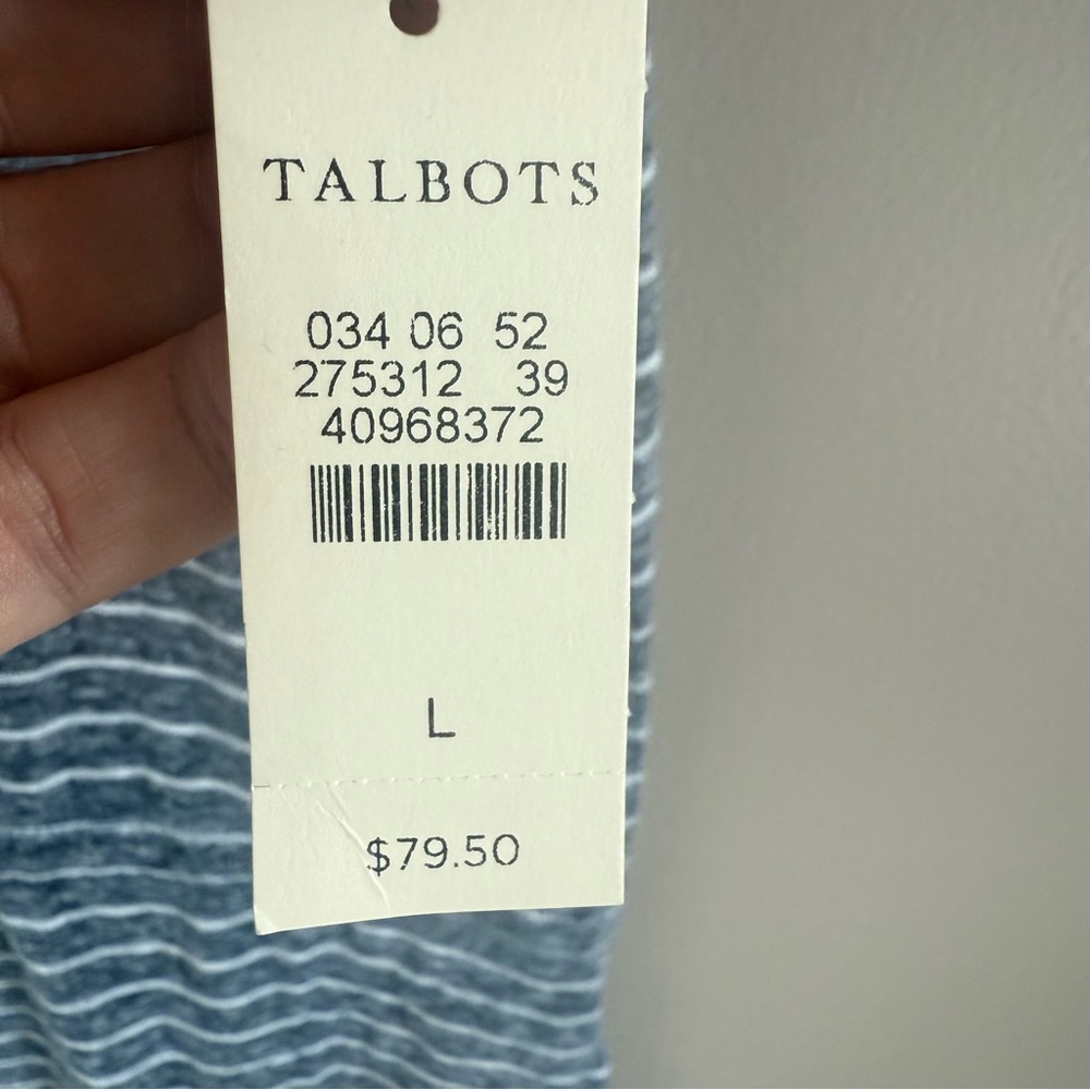 T by TALBOTS Sleeveless‎ Grey White Striped Dress Drawstring Tie Waist Pockets L - Picture 5 of 8